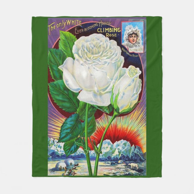 1890s rose catalog illustration White Rose Fleece Blanket (Front)