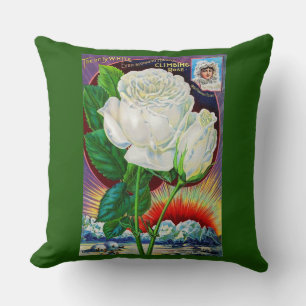 1890s rose catalog illustration White Rose Throw Pillow