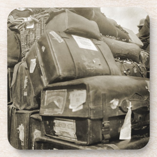 1890's TRAVEL LUGGAGE TEAMSTER WAGON SUITCASE Beverage Coaster (Front)