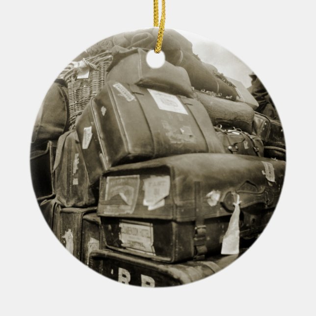 1890's TRAVEL LUGGAGE TEAMSTER WAGON SUITCASE Ceramic Ornament (Front)