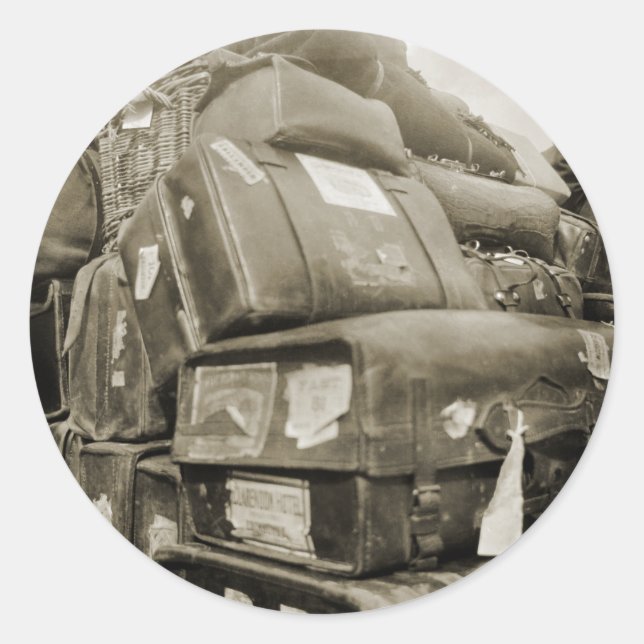 1890's TRAVEL LUGGAGE TEAMSTER WAGON SUITCASE Classic Round Sticker (Front)