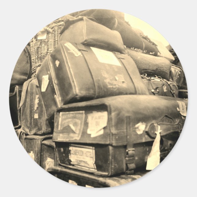 1890's TRAVEL LUGGAGE TEAMSTER WAGON SUITCASE Classic Round Sticker (Front)