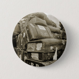 1890's TRAVEL LUGGAGE TEAMSTER WAGON SUITCASE Pinback Button