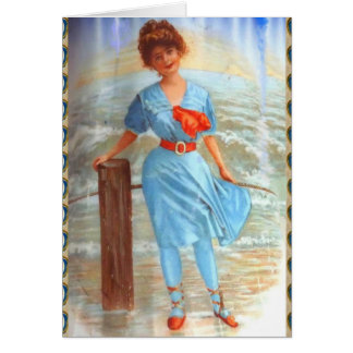 1890s Victorian lady on the beach Cards