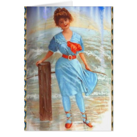 1890s Victorian lady on the beach Cards (Front)