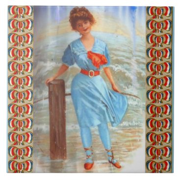 1890s Victorian lady on the beach Ceramic Tile 1890s Victorian lady on the beach Ceramic Tile