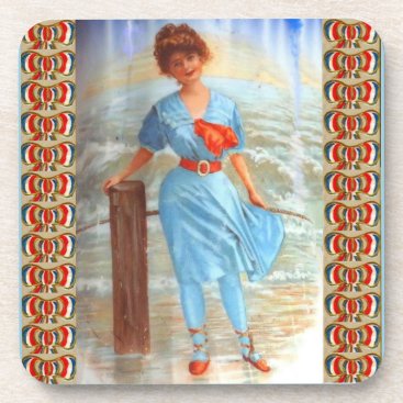 1890s Victorian lady on the beach Coaster 1890s Victorian lady on the beach Coaster