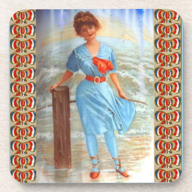 1890s Victorian lady on the beach Coaster (Front)