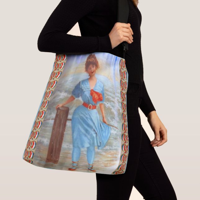 1890s Victorian lady on the beach Crossbody Bag (Close Up)