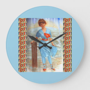 1890s Victorian lady on the beach Large Clock