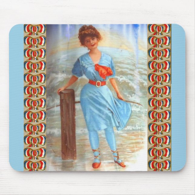 1890s Victorian lady on the beach Mouse Pad (Front)