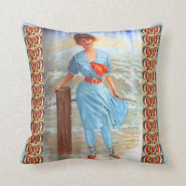 1890s Victorian lady on the beach print Throw Pillow 1890s Victorian lady on the beach print Throw Pillow