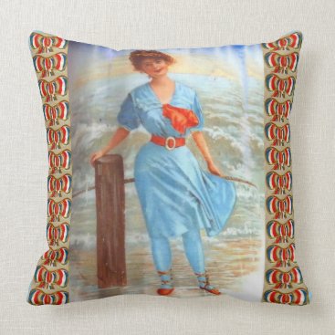 1890s Victorian lady on the beach Throw Pillow 1890s Victorian lady on the beach Throw Pillow