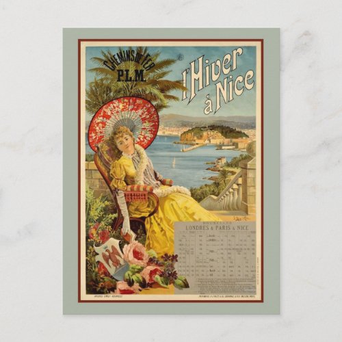 1890s Winter in Nice France travel ad Postcard