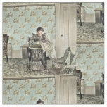 1890's Woman at Sewing Machine Photo Tinted Fabric