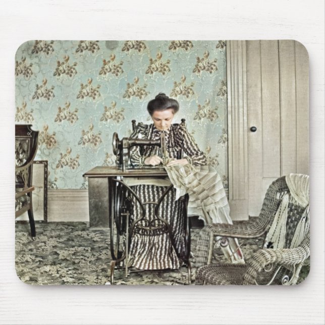 1890's Woman at Sewing Machine Photo Tinted Mouse Pad (Front)