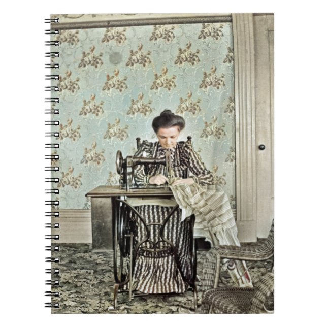 1890's Woman at Sewing Machine Photo Tinted Notebook (Front)