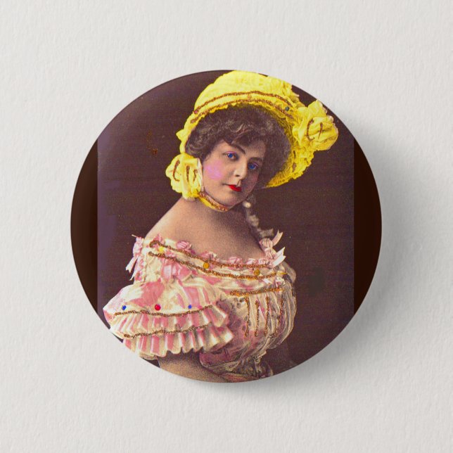 1890s woman in frilly attire button (Front)