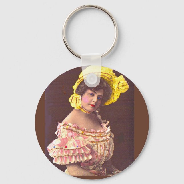 1890s woman in frilly attire keychain (Front)