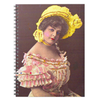 1890s woman in frilly attire notebook