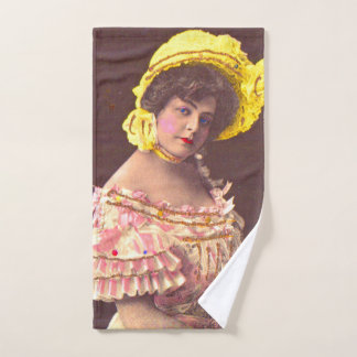 1890s woman in frilly attire print bath towel set