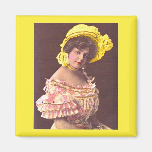 1890s woman in frilly attire print magnet (Front)