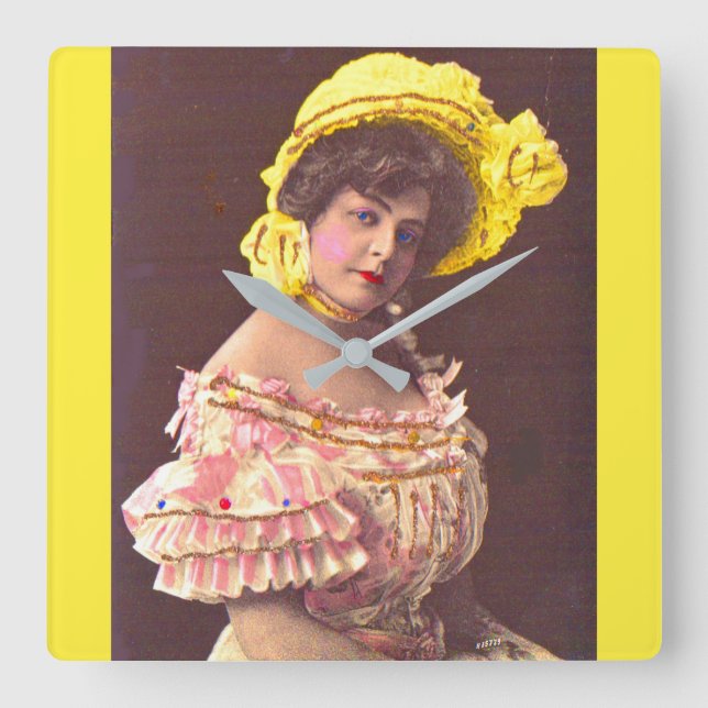 1890s woman in frilly attire print square wall clock (Front)