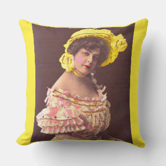 1890s woman in frilly attire print throw pillow