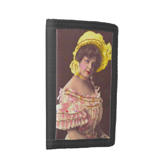 1890s woman in frilly attire print tri-fold wallet