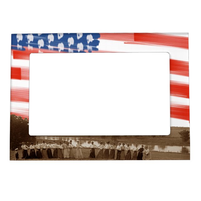 1890's Women Woman Tug-O-War Fox River Elgin IL Magnetic Frame (Front)