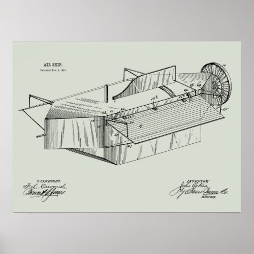 1891 Airship Airplane Patent Art Drawing Print