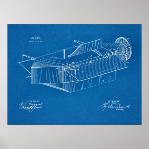 1891 Airship Airplane Patent Art Drawing Print