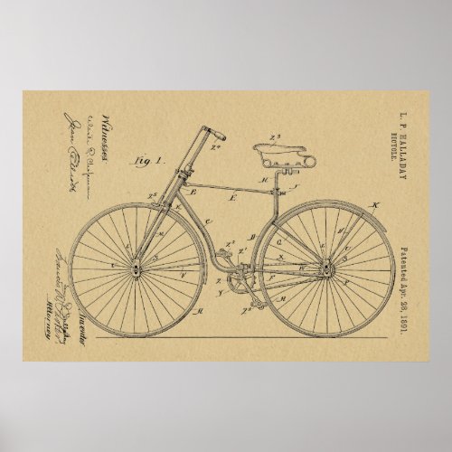 1891 Bicycle Patent Art Drawing Print