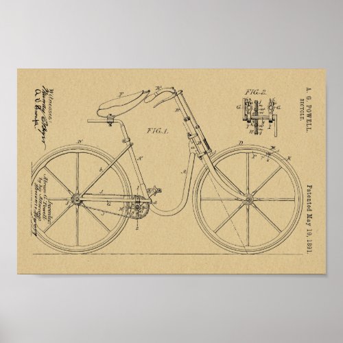 1891 Bicycle Patent Art Drawing Print