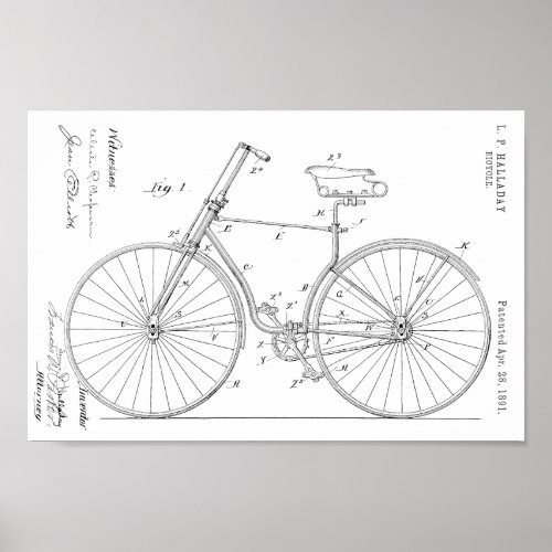 1891 Bicycle Patent Art Drawing Print