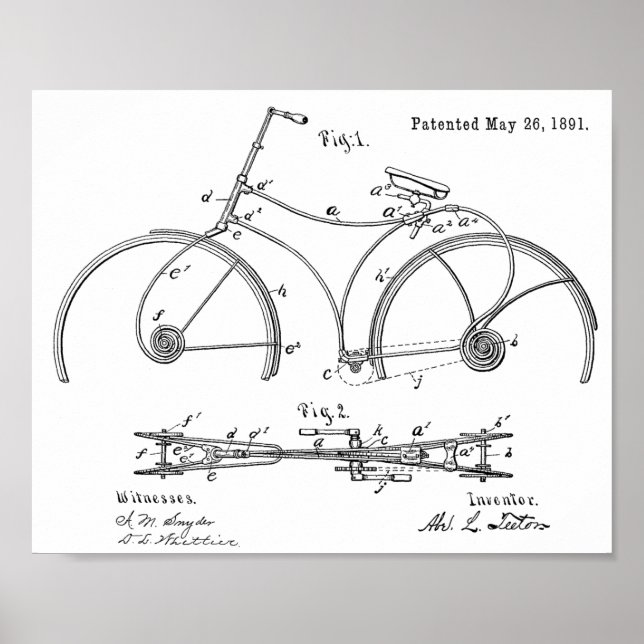 1891 Bicycle Spring Frame Design Patent Art Print (Front)