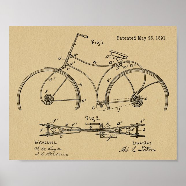 1891 Bicycle Spring Frame Design Patent Art Print (Front)