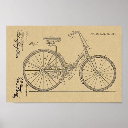 1891 Chainless Bicycle Design Patent Art Print