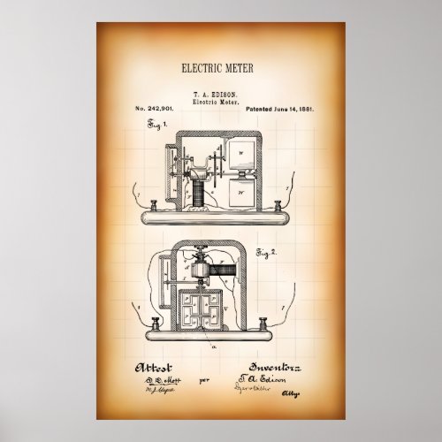 1891 PATENT for FIRST ELECTRICITY METER Poster
