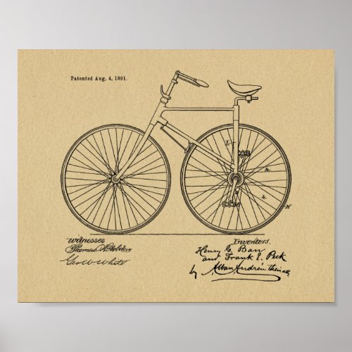 1891 Vintage Bicycle Design Patent Art Print