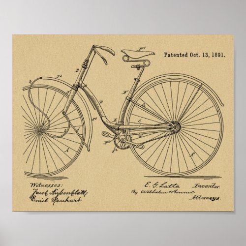 1891 Vintage Bicycle Design Patent Art Print