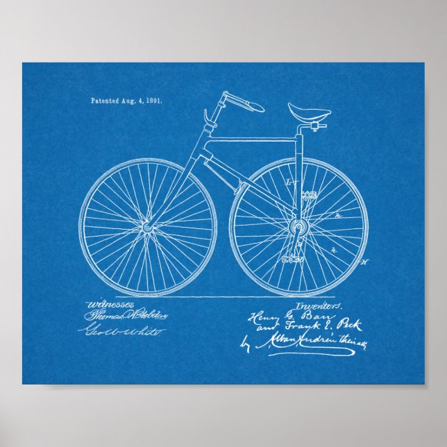 1891 Vintage Bicycle Design Patent Art Print (Front)