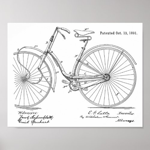 1891 Vintage Bicycle Patent Art Print