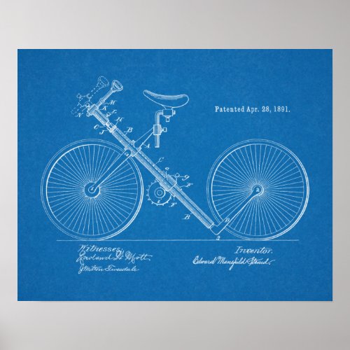 1891 Vintage Bicycle Patent Blueprint Art Print