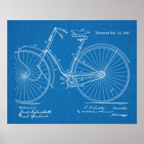 1891 Vintage Bicycle Patent Blueprint Art Print
