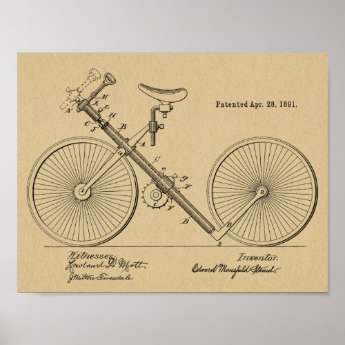1891 Vintage Bicycle Pipe Design Patent Art Print