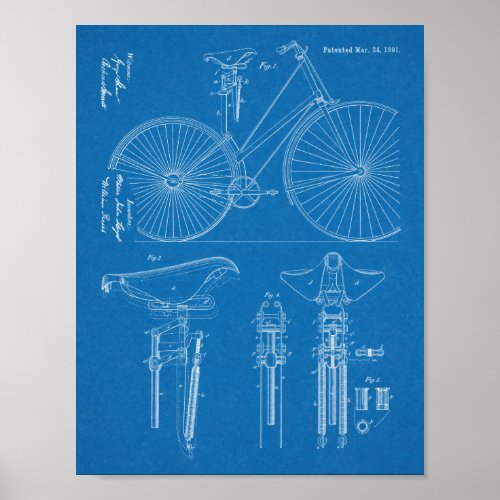 1891 Vintage Bicycle Seat Design Patent Art Print