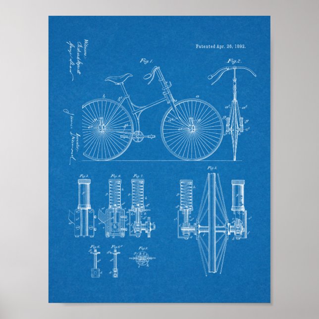 1892 Bicycle Suspension Design Patent Art Print (Front)