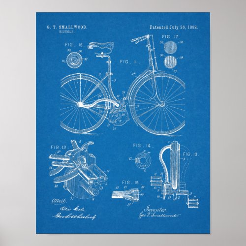 1892 Chainless Bicycle Patent Art Drawing Print