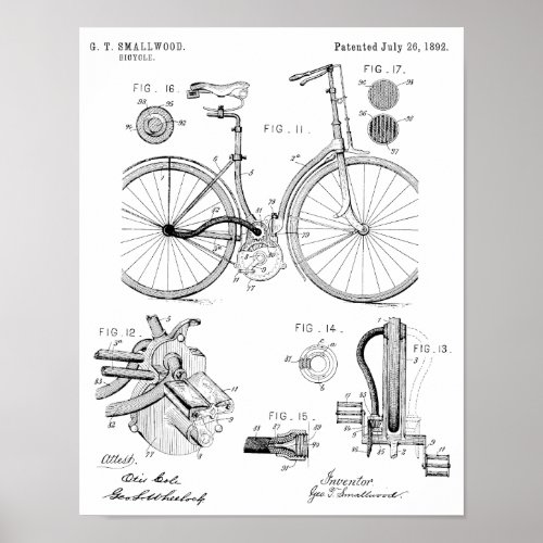 1892 Chainless Bicycle Patent Art Drawing Print